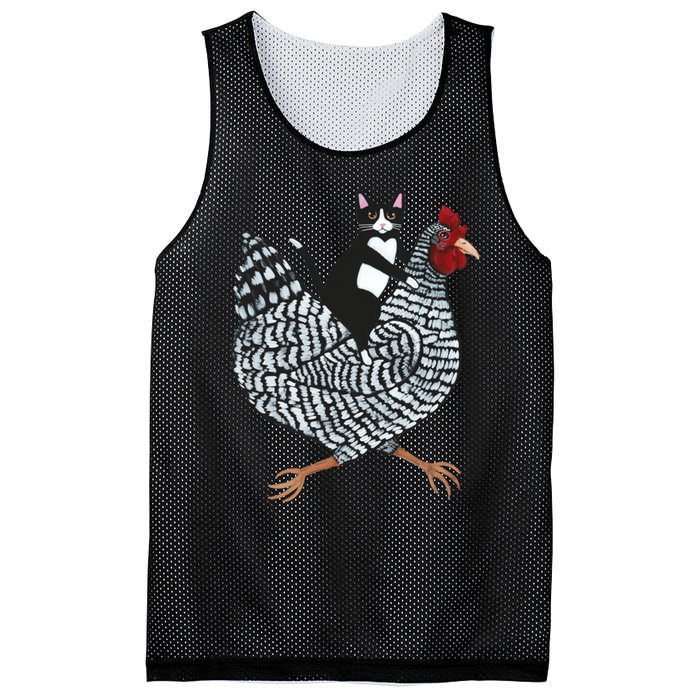 Tuxedo Cat On A Chicken Mesh Reversible Basketball Jersey Tank