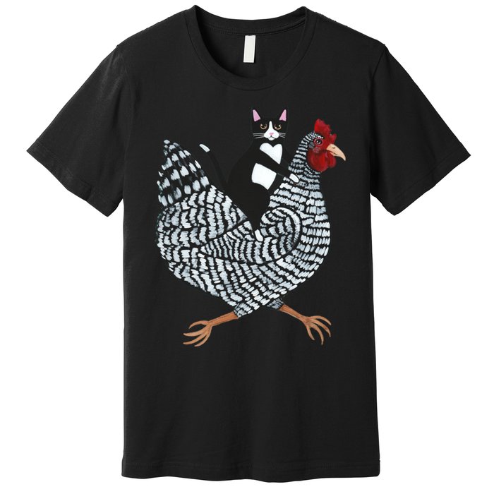 Tuxedo Cat On A Chicken Premium T-Shirt