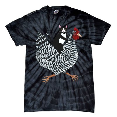 Tuxedo Cat On A Chicken Tie-Dye T-Shirt