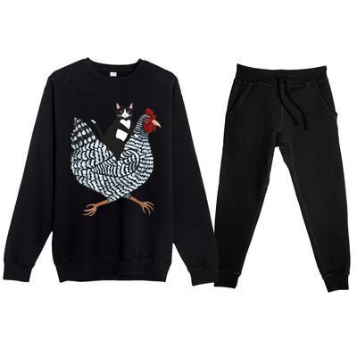 Tuxedo Cat On A Chicken Funny Pet Animal Lover Premium Crewneck Sweatsuit Set