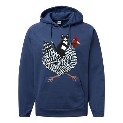 Tuxedo Cat On A Chicken Funny Pet Animal Lover Performance Fleece Hoodie