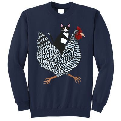 Tuxedo Cat On A Chicken Funny Pet Animal Lover Tall Sweatshirt