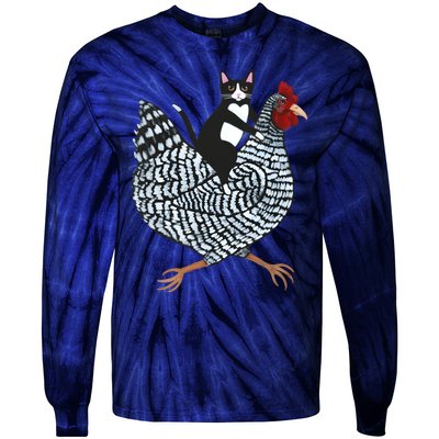 Tuxedo Cat On A Chicken Funny Pet Animal Lover Tie-Dye Long Sleeve Shirt