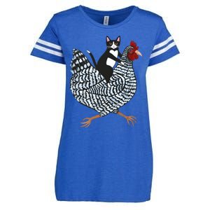 Tuxedo Cat On A Chicken Funny Pet Animal Lover Enza Ladies Jersey Football T-Shirt