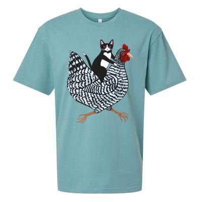 Tuxedo Cat On A Chicken Funny Pet Animal Lover Sueded Cloud Jersey T-Shirt