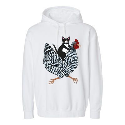 Tuxedo Cat On A Chicken Funny Pet Animal Lover Garment-Dyed Fleece Hoodie