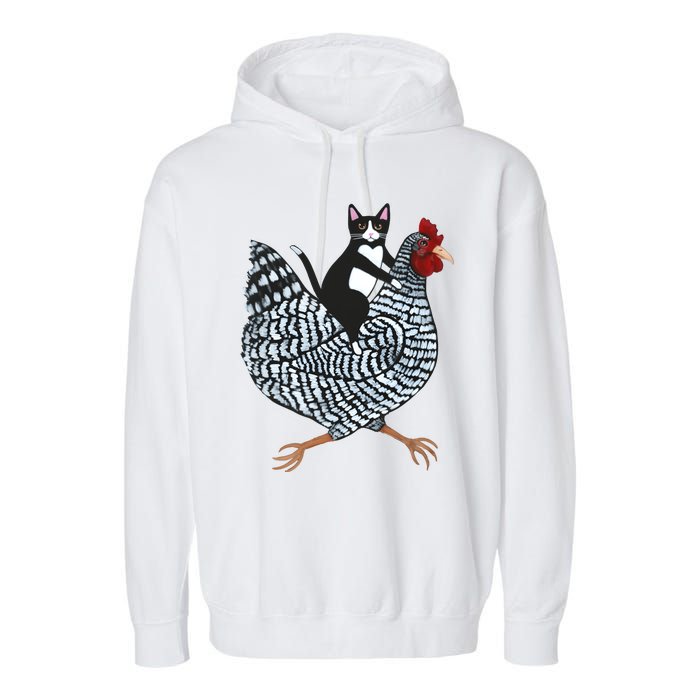 Tuxedo Cat On A Chicken Funny Pet Animal Lover Garment-Dyed Fleece Hoodie