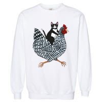 Tuxedo Cat On A Chicken Funny Pet Animal Lover Garment-Dyed Sweatshirt