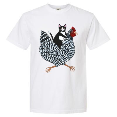 Tuxedo Cat On A Chicken Funny Pet Animal Lover Garment-Dyed Heavyweight T-Shirt