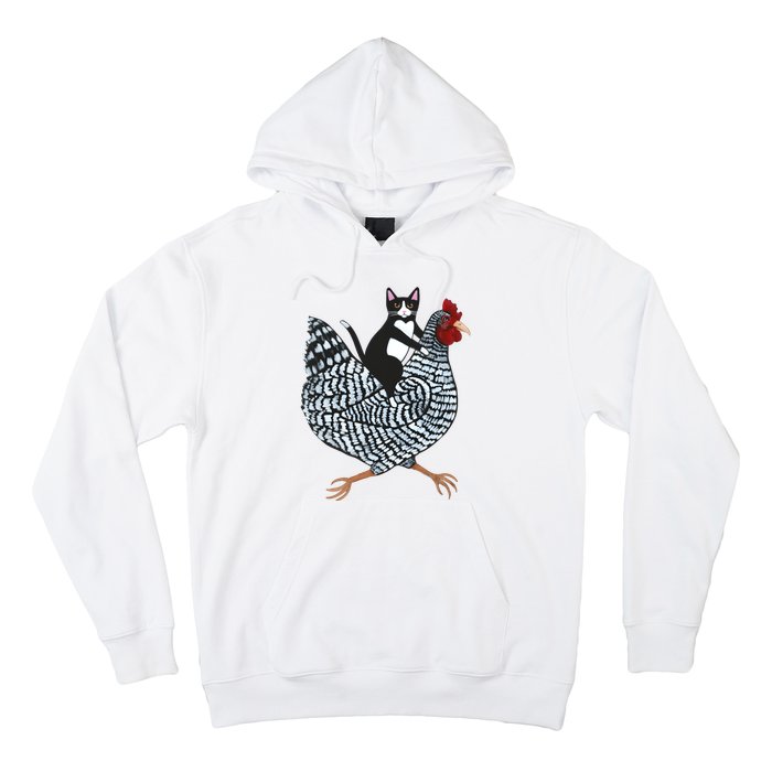 Tuxedo Cat On A Chicken Funny Pet Animal Lover Hoodie