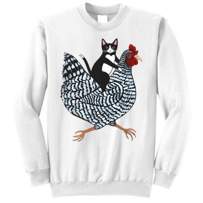 Tuxedo Cat On A Chicken Funny Pet Animal Lover Sweatshirt