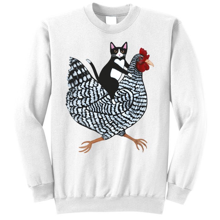 Tuxedo Cat On A Chicken Funny Pet Animal Lover Sweatshirt