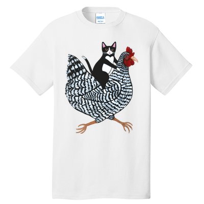 Tuxedo Cat On A Chicken Funny Pet Animal Lover Tall T-Shirt