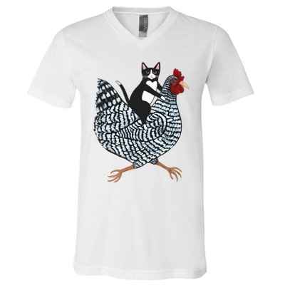 Tuxedo Cat On A Chicken Funny Pet Animal Lover V-Neck T-Shirt