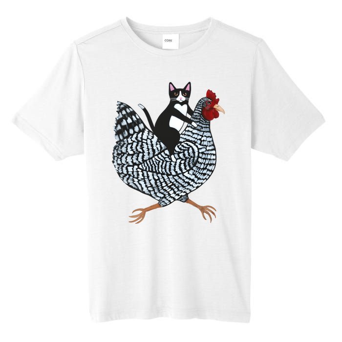 Tuxedo Cat On A Chicken Funny Pet Animal Lover Tall Fusion ChromaSoft Performance T-Shirt