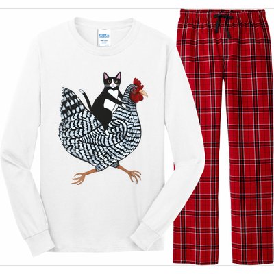 Tuxedo Cat On A Chicken Funny Pet Animal Lover Long Sleeve Pajama Set