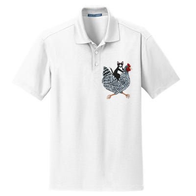 Tuxedo Cat On A Chicken Funny Pet Animal Lover Dry Zone Grid Polo