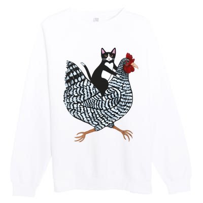 Tuxedo Cat On A Chicken Funny Pet Animal Lover Premium Crewneck Sweatshirt