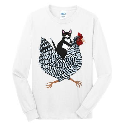 Tuxedo Cat On A Chicken Funny Pet Animal Lover Tall Long Sleeve T-Shirt