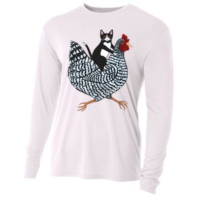 Tuxedo Cat On A Chicken Funny Pet Animal Lover Cooling Performance Long Sleeve Crew