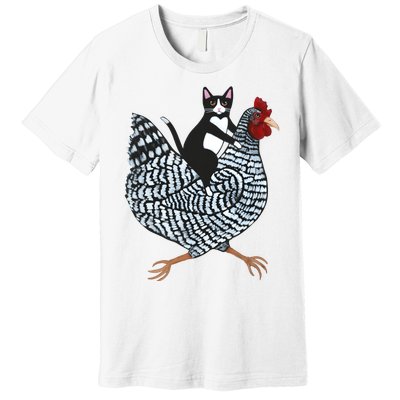 Tuxedo Cat On A Chicken Funny Pet Animal Lover Premium T-Shirt