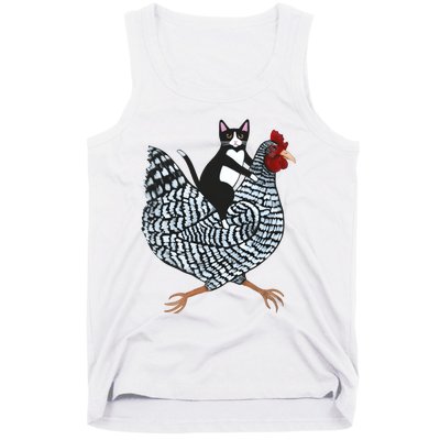 Tuxedo Cat On A Chicken Funny Pet Animal Lover Tank Top