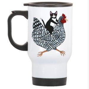 Tuxedo Cat On A Chicken Funny Pet Animal Lover Stainless Steel Travel Mug