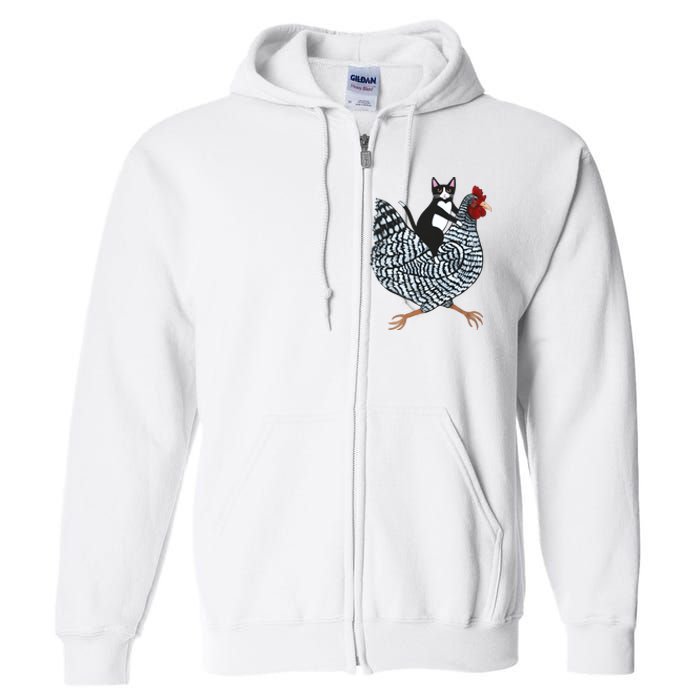 Tuxedo Cat On A Chicken Funny Pet Animal Lover Full Zip Hoodie