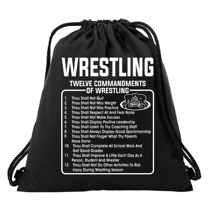 Twelve Commandments Of Wrestling Drawstring Bag
