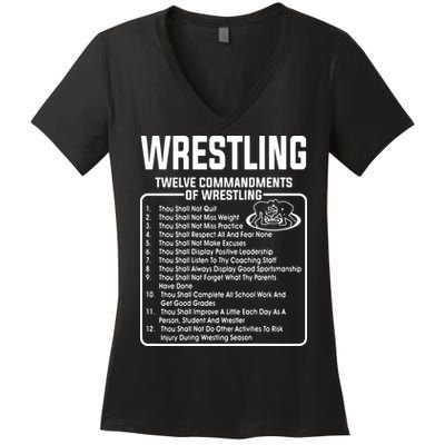 Twelve Commandments Of Wrestling Women's V-Neck T-Shirt