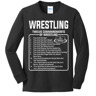 Twelve Commandments Of Wrestling Kids Long Sleeve Shirt
