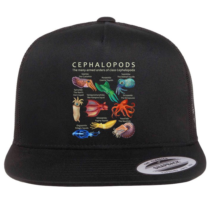 The Cephalopod Octopus Squid Cuttlefish And Nautilus Flat Bill Trucker Hat