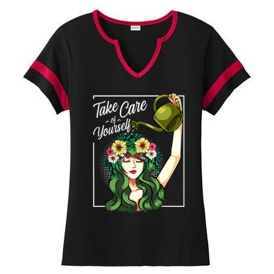 Take Care Of Yourself Selflove Body Positive Mental Health Ladies Halftime Notch Neck Tee