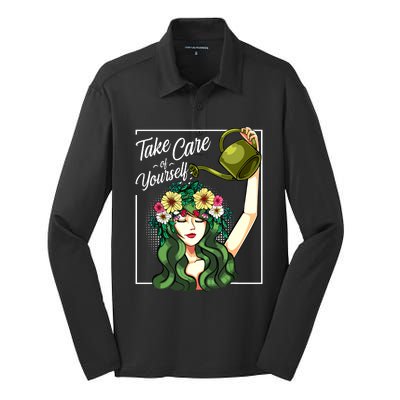 Take Care Of Yourself Selflove Body Positive Mental Health Silk Touch Performance Long Sleeve Polo