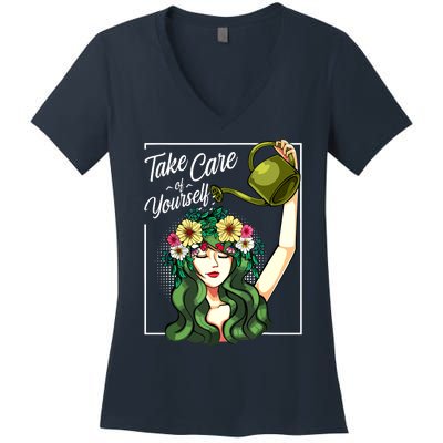 Take Care Of Yourself Selflove Body Positive Mental Health Women's V-Neck T-Shirt