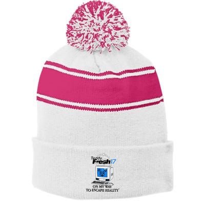 Teddyfresh Computer On My Way To Escape Reality Stripe Pom Pom Beanie
