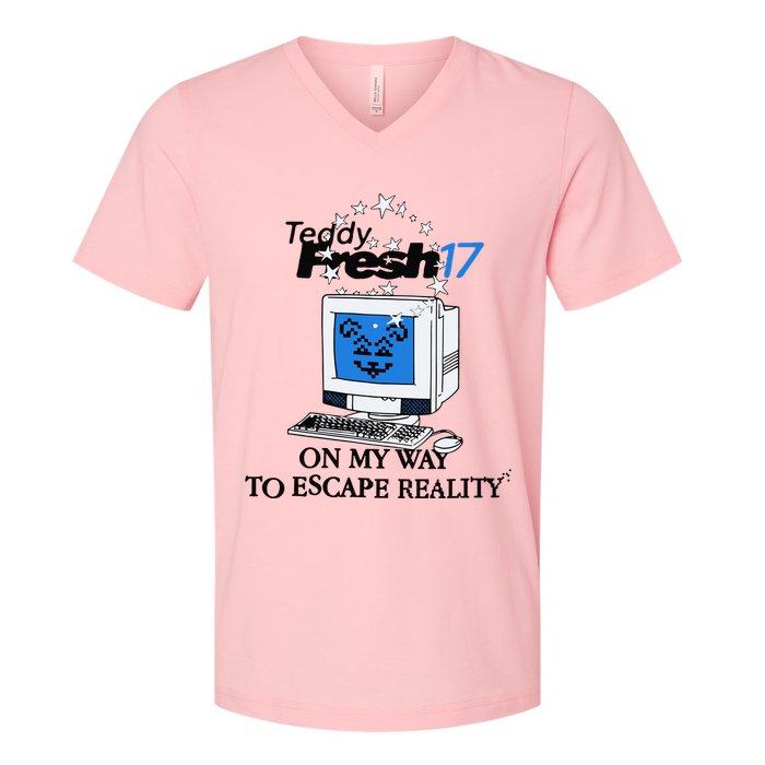 Teddyfresh Computer On My Way To Escape Reality V-Neck T-Shirt