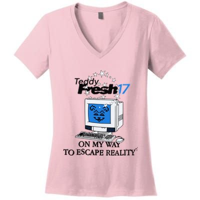 Teddyfresh Computer On My Way To Escape Reality Women's V-Neck T-Shirt