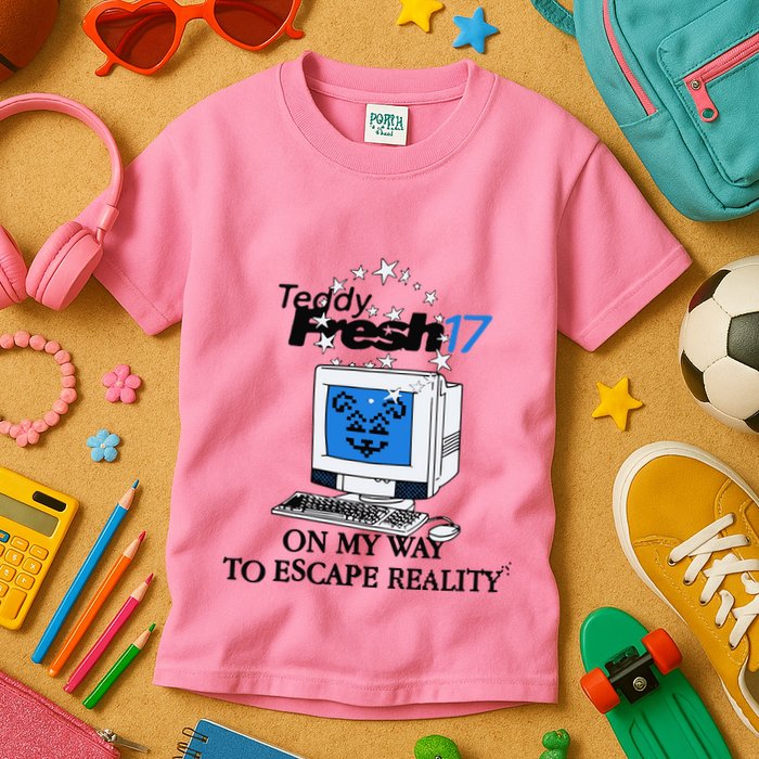 Teddyfresh Computer On My Way To Escape Reality Kids T-Shirt