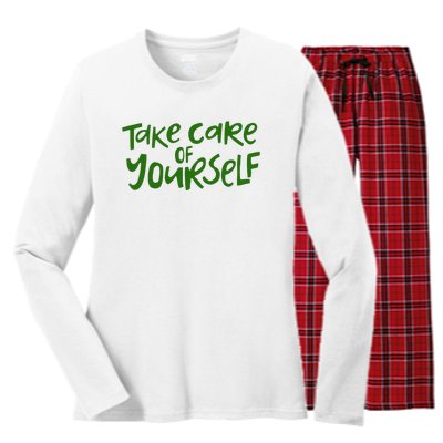 Take Care Of Yourself Positive Quote Women's Long Sleeve Flannel Pajama Set 