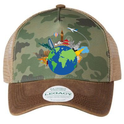 Travel Collage Of Destinations Sights Around The World Legacy Tie Dye Trucker Hat