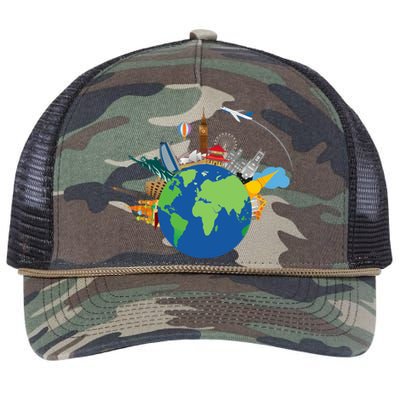 Travel Collage Of Destinations Sights Around The World Retro Rope Trucker Hat Cap