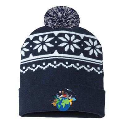 Travel Collage Of Destinations Sights Around The World USA-Made Snowflake Beanie