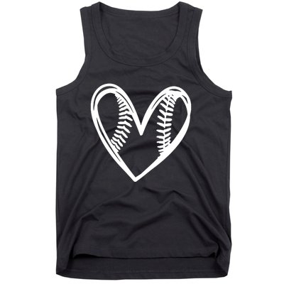 Teens Cute Outlined Baseball Softball Heart Love Tank Top