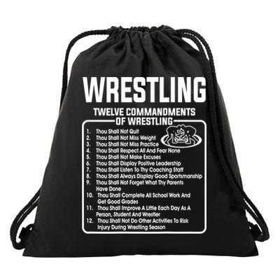 Twelve Commandments Of Wrestling TShirt Drawstring Bag