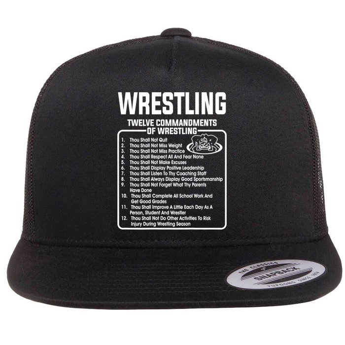 Twelve Commandments Of Wrestling TShirt Flat Bill Trucker Hat