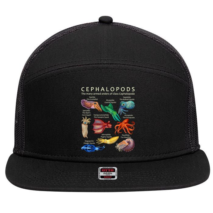 The Cephalopod: Octopus, Squid, Cuttlefish, And Nautilus 7 Panel Mesh Trucker Snapback Hat
