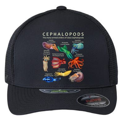 The Cephalopod: Octopus, Squid, Cuttlefish, And Nautilus Flexfit Unipanel Trucker Cap
