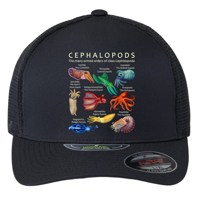 The Cephalopod: Octopus, Squid, Cuttlefish, And Nautilus Flexfit Unipanel Trucker Cap