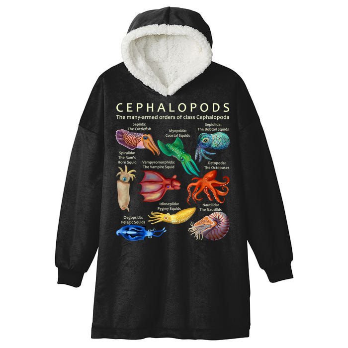 The Cephalopod: Octopus, Squid, Cuttlefish, And Nautilus Hooded Wearable Blanket